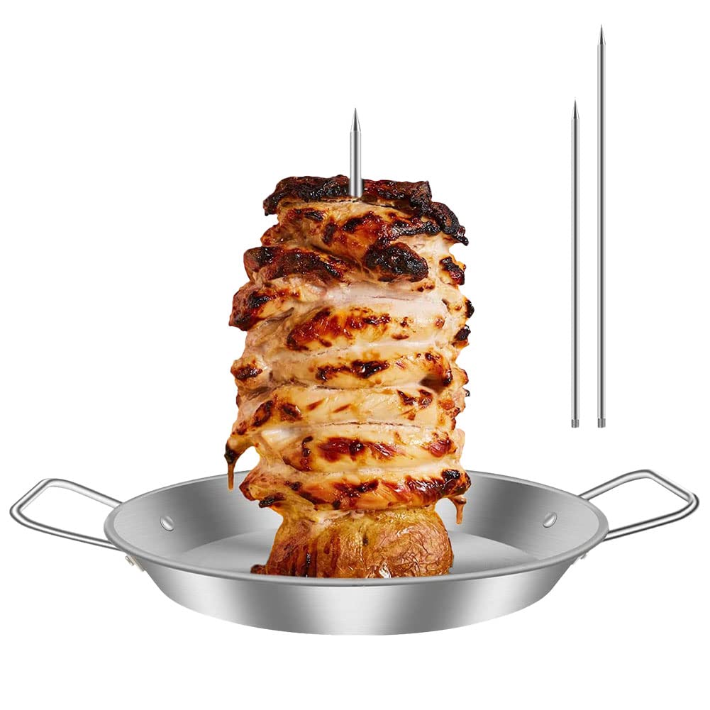 Vertical Skewer, Stainless Steel Kebab Stand with 3 Replacement Spikes,Doner Kebab Skewer for Turkey, Kebab (Large)