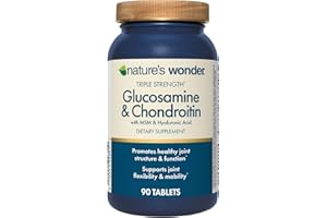 Nature's Wonder Triple Strength Glucosamine Chondroitin with MSM and Hyaluronic Acid and Boswellia for Joint Health, Supports Joint Flexibility and Mobility, 45 Day Supply, 90 Tablets