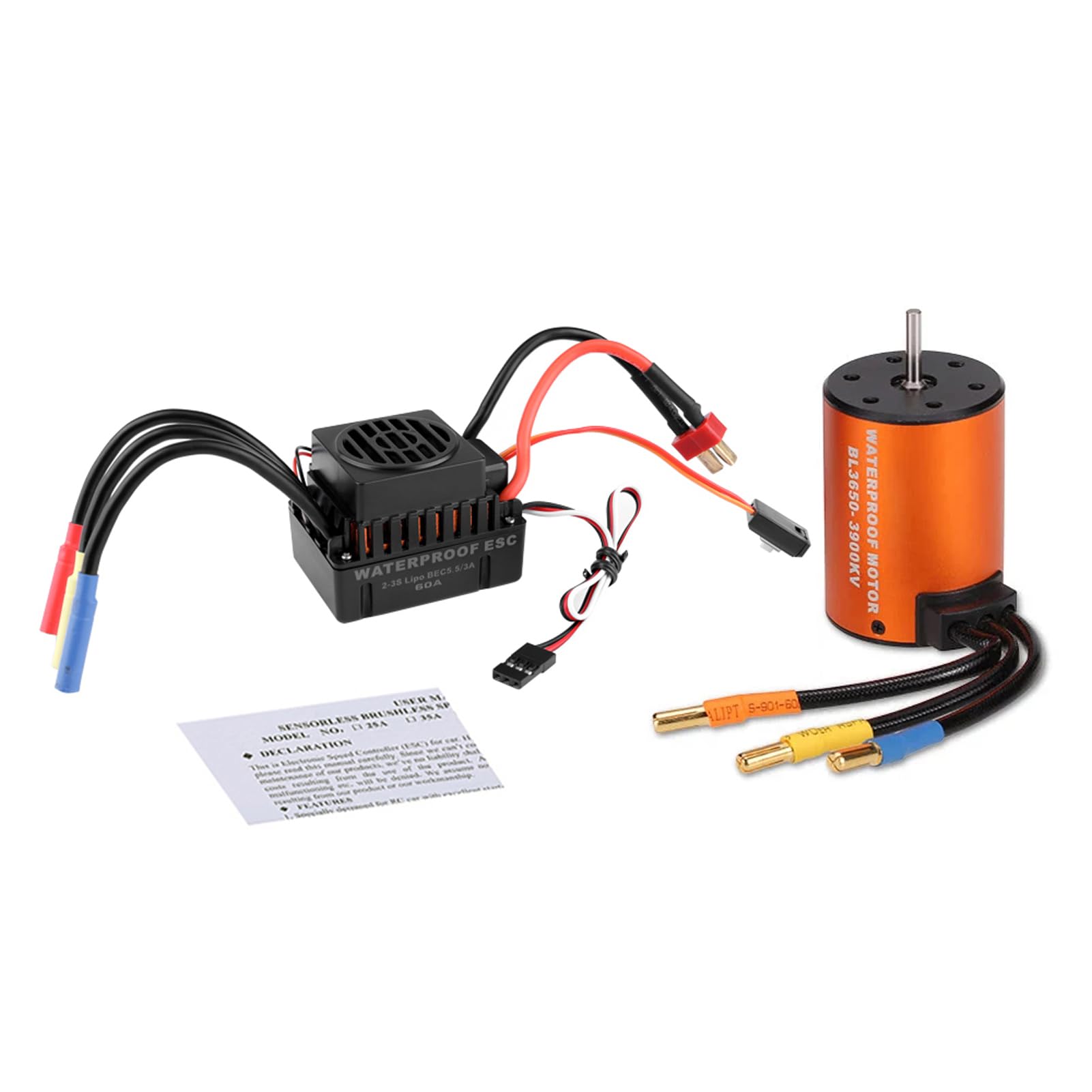 GoolRC Upgrade Waterproof 3650 3900KV Brushless Motor with 60A ESC Combo Set for 1/10 RC Car Truck