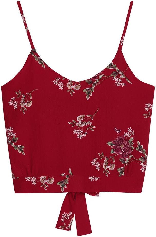 Limsea 2019 Women's Cami Top Camisole Blouse Self Tie Back V Neck Print Floral Crop
