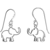 Boma Jewelry Sterling Silver Open Elephant Outline Animal Dangle Earrings