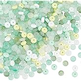 PONABEADIY 1 Box 600PCS Glass Rondelle Beads with Hole Green Abacus Imitation Jade Flat Round Disk Gemstone Disc Stone Loose Spacer Bead Bulk for Jewelry Making Bracelets Necklace DIY Crafts Supply
