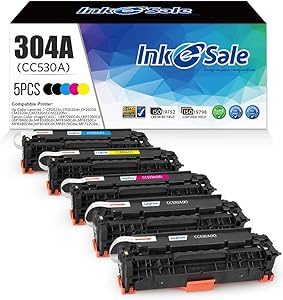 INK E-SALE Remanufactured Toner Cartridge Replacement for HP 304A CC530A CC531A CC532A CC533A Canon 118 (2KCMY, 5-Pack), for use with HP Color Laserjet CP2025dn CP2025n CM2320fxi, Canon MF726Cdw