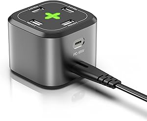 USB C Charger, 65W 5-Port Desktop Fast Charging Station with 4 USB A Ports + 1 USB C Port, PD Charger Station Laptops for MacBook Pro/Air, HP Spectre X360, DELL XPS 13, iPad Pro, and More