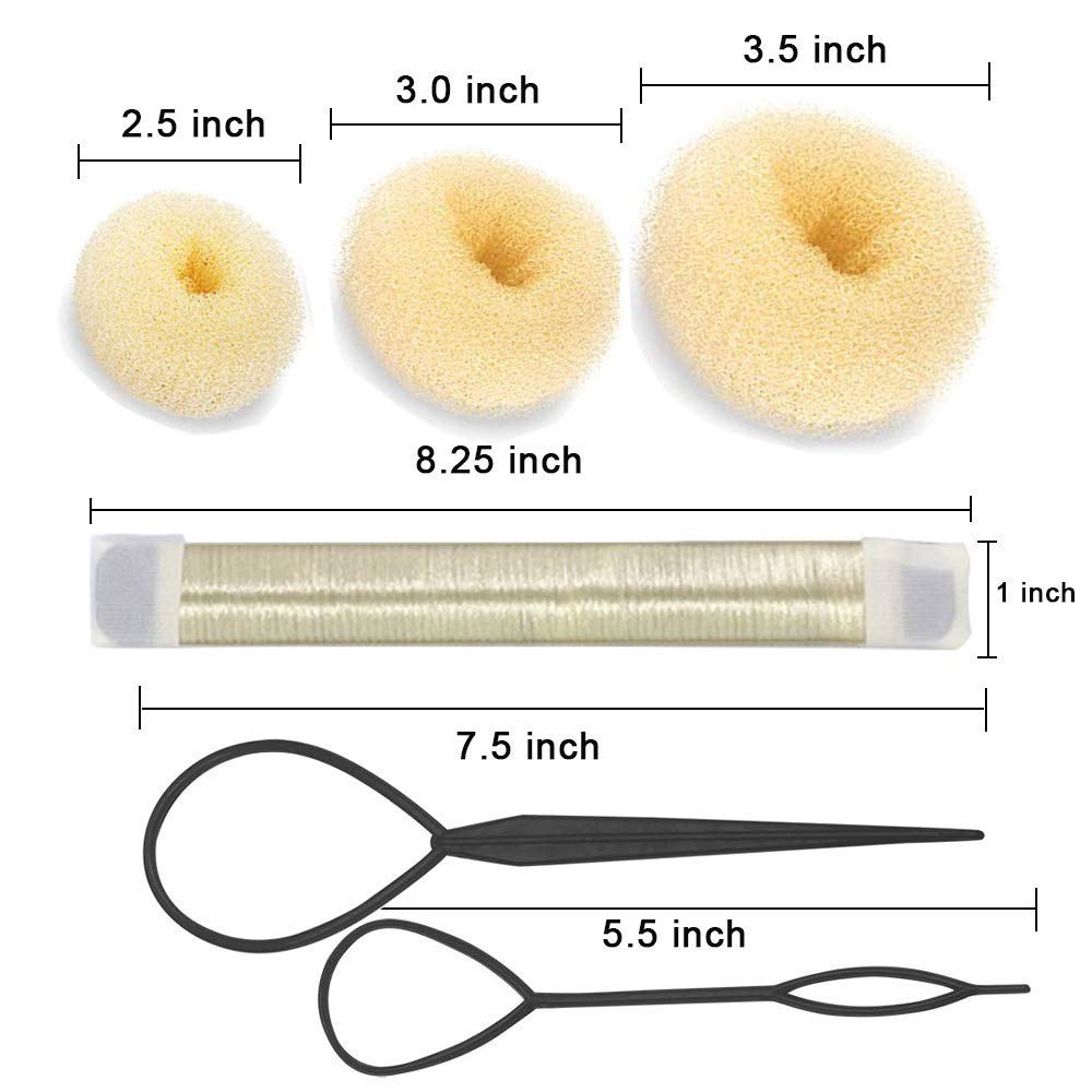Hair Bun Maker Set Brown/Blonde/Black, The EASIEST Way to Make Buns, 3 Donuts + 2 Snap Bun Makers + 4 Topsy Tail Hair Tool + 5 Hair Elastic Bands + 10 Bobby Pins: Beauty