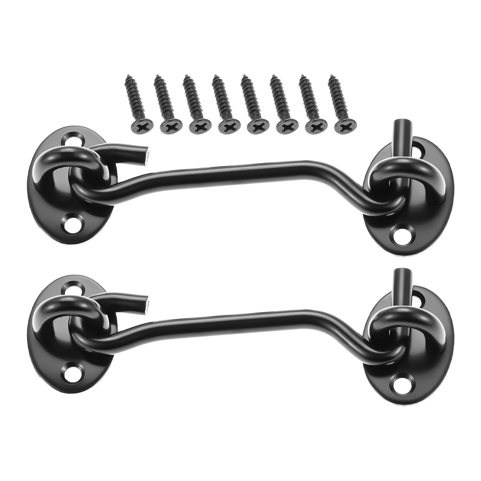 Black Cabin Hook and Eye 2Pcs Stainless Steel Door Hook Latch Heavy Duty Cabinet Latches for Door Gate Window Closet Shed 4 Inch-100mm