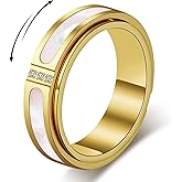 YellovEvey Fidget Spinner Ring for Women:18K Gold Plated Stainless Steel with Mother of Pearl Shell & Cubic Zirconia, Anxiety Relief Spinning Jewelry Gift for Birthday Wedding Engagement Anniversary