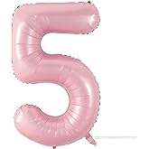 Light Pink 5 Balloon, 40 Inch Large Pastel Pink Foil Helium Number Balloons 0-9 for Girls Women, Giant Self Inflating Mylar Pearl Number 5 Balloons for Baby Shower Princess Birthday Anniversary