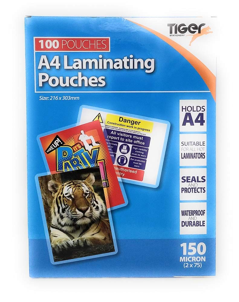 Tiger A4 laminating pouches 150 microns pack of 100