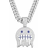 paupuri Miami Cuban Link Ice Out Chain for Men Gold Sliver Smiling Face Hip-hop Diamond Pendant Grimace Necklace Bling Mens Jewelry Gift 18-20-22In with Unique Charms