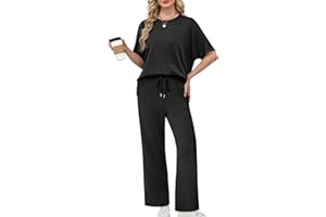 XIEERDUO Women's Side Slit Lounge Sets 2 Piece Travel Outfits Airport Tracksuit Oversized Wide Leg Loungewear S-3XL