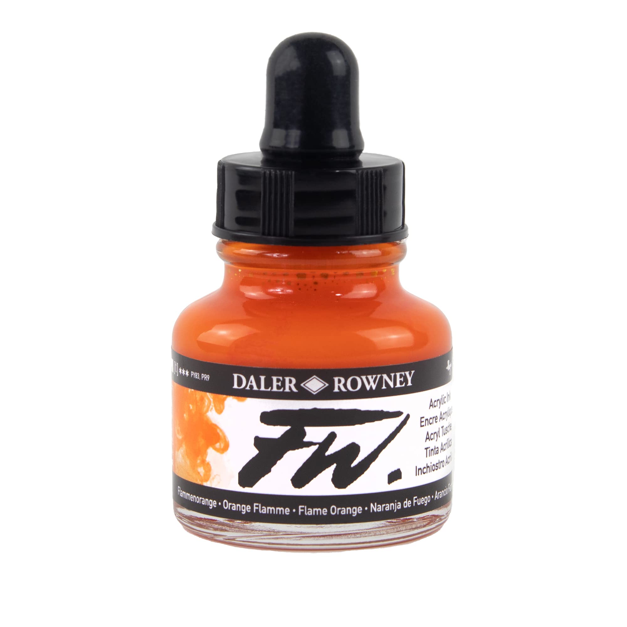 Daler - Rowney FW 29.5ml Acrylic Art Ink Bottle - Flame Orange — image 1