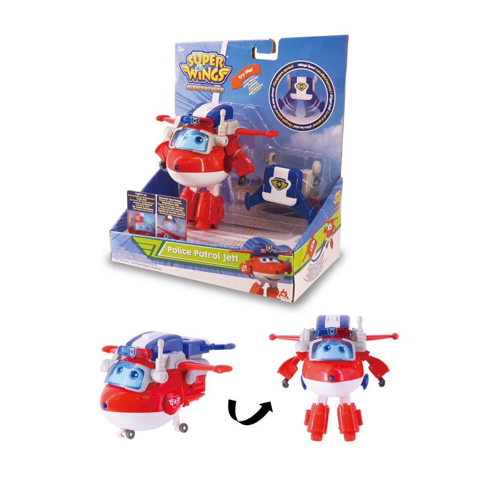 Super Wings Police Patrol Jett 5" Transforming Character Easy Transformation Preschool Kids Gift Toys for 3+ Year Old Boy Girl, Red