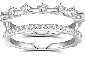 DAKKXN Moissanite Ring Enhancer for Women,Curved Enhancer Guard Ring Sterling Silver Plated 18K White Gold Engagement Ring,Gift For Her