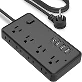 FUAUFAS 5 FT Surge Protector Power Strip, Extension Cord with 8 AC Outlets 3 USB (1 USB C) Ports, Flat Plug, Multi Outlet Wall Plug for Travel, College, Dorm Room Essentials.
