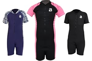 2BOLD Kids Short Sleeve Rash Guard Zipper Front One Piece Swim Suit UPF 50+ Water Sport Quick Dry Bathing Suit