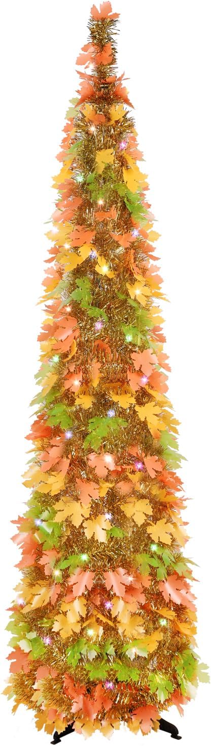 Trees - N&T NIETING Fall Tree with Lights, 5ft Pop up Fall Trees for Porch Home Outdoors Holiday Thanksgiving Xmas Decorations