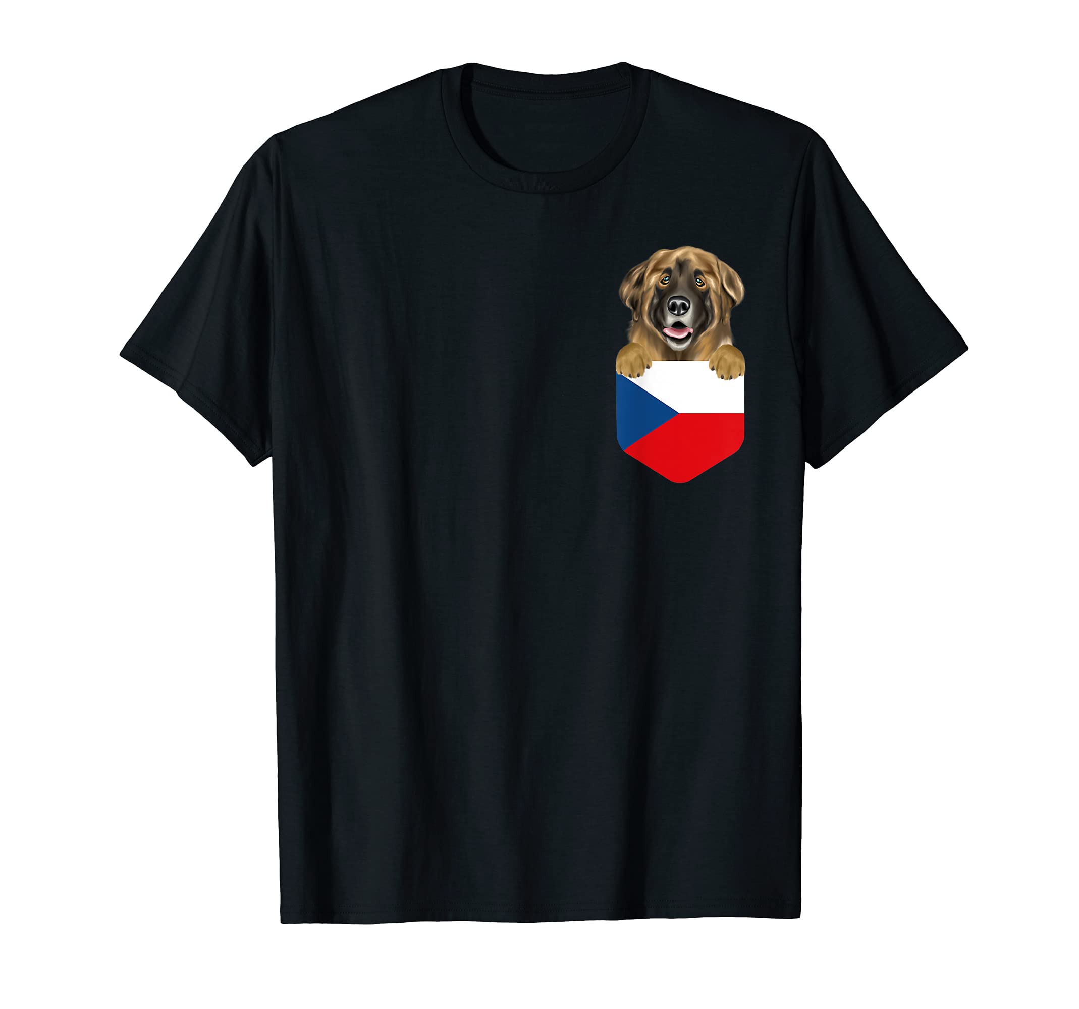 Czech Republic Flag Leonberger Dog In Pocket T-Shirt