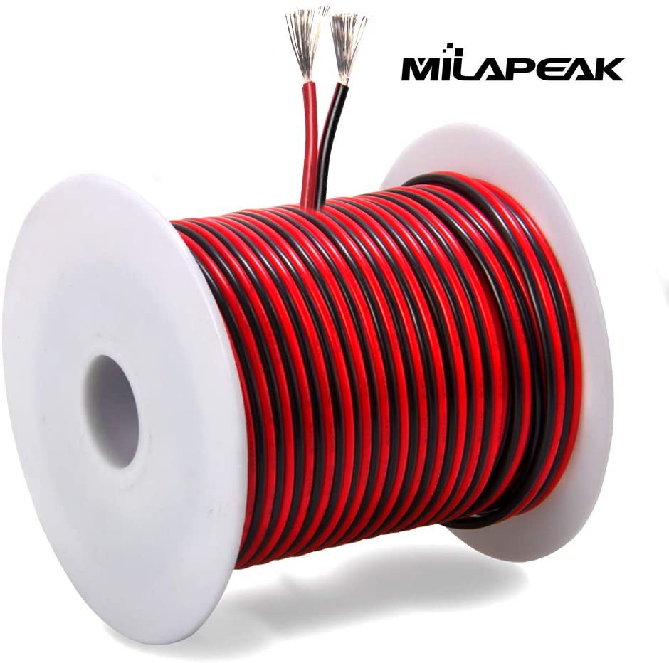 100FT 18 AWG Gauge Electrical Wire, DC 12V Hookup Red Black Copper Stranded Auto 2 Cord, Flexible Extension Cable with Spool for LED Ribbon Lamp Light or Low Voltage Products by MILAPEAK
