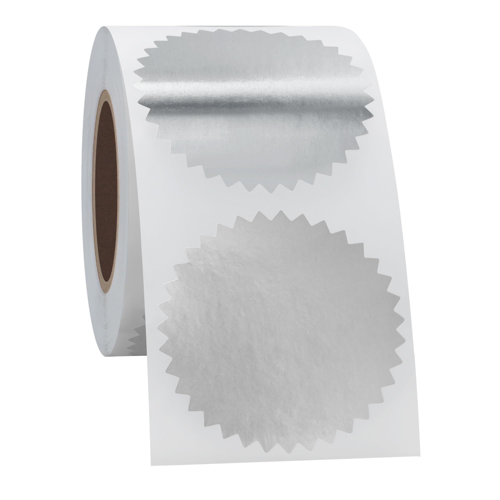 Hycodest 2" Certificate Paper Reward Stickers Embossing Labels with Serrated Edge 300 Stickers Bright Foil Paper, Bright Silver