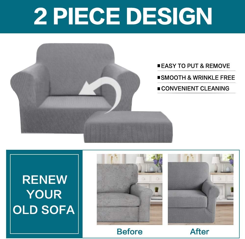 Turquoize 2 Piece Stretch Sofa Covers Chair Cover Couch Covers Slipcovers Including Base Cover and Individual Seat Cushion Covers, Thick Jacquard Customized Fitting (Small, Dove): Kitchen & Dining