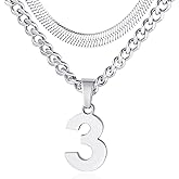 Easter Basket Stuffers-Number Necklace for Boys Athlete Kids Number Chain 00-100 Layered Necklace for Men Stainless Steel Number Charm Pendant Baseball Football Basketball Necklaces for Boys Gifts