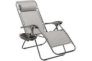 Alpine Mountain Gear Heavy Duty Zero Gravity Chair with Adjustable Reclining, Extra Large Side Table, Gray 600D Polyester, Powder-Coated Steel Frame, 300 lbs Capacity
