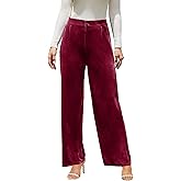 Rasutina Velvet Pants for Women Dressy Women Casual Wide Leg Pants Stretchy High Waisted Velour Palazzo Pants