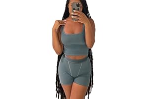 AYWA Casual Workout Sets Two Piece Outfits for Women Ribbed Crop Tank Top High Waist Leggings Active Wear