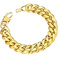 ChainsPro Cuban Link Bracelet for Mens, 6/10/14 mm, 19-21CM Length, 18K Gold Plated/316L Stainless Steel/Black-With Gift Box