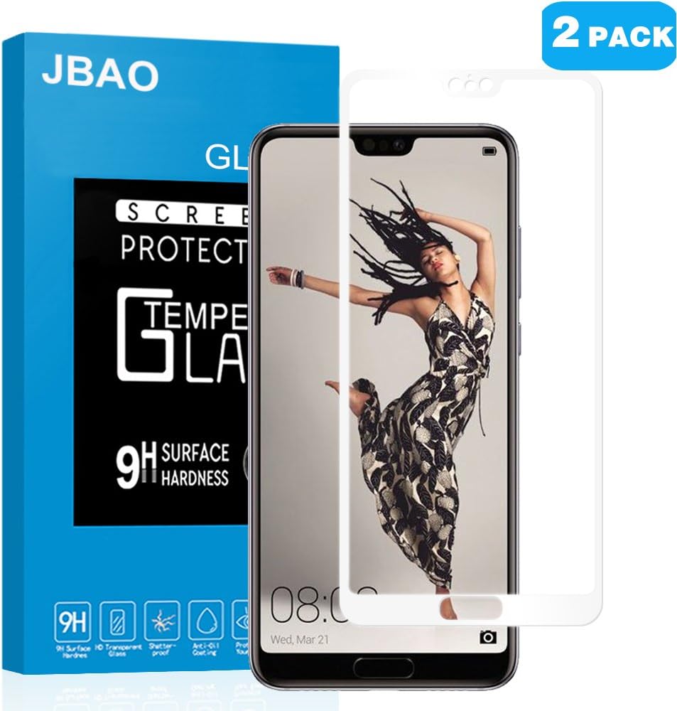 Jbao Direct compatible with Huawei P20 Pro Screen Protector, [HD Clear] [Anti-Fingerprint] [Bubble-free] [Easy Installation] Premium Tempered Glass Screen Protector for Huawei P20 Pro [2 Pack] (White)