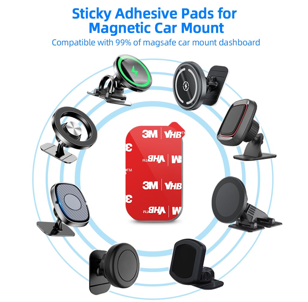volport 5 Pack 3M Automotive Double Sided Adhesive Tape, Heavy Duty 3M Sticky Pads for Magnetic Car Phone Mount Dashboard, Adhesive Pad Replacement for Phone Holder, Heat Resistant Sticker Tapes