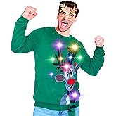 BLACKBARK LED Ugly Christmas Sweater - Light Up, Novelty Long Sleeve, Funny Knitted Pullover with Lights for Men Women