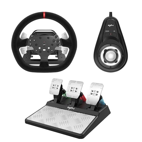 PXN V10 FORCE FEEDBACK STEERING WHEEL DETACHABLE RACING WHEEL 270/900 DEGREE RACE STEERING WHEEL WITH 3-PEDALS AND SHIFTER BUNDLE FOR PC, XBOX ONE, XBOX SERIES X/S, PS4