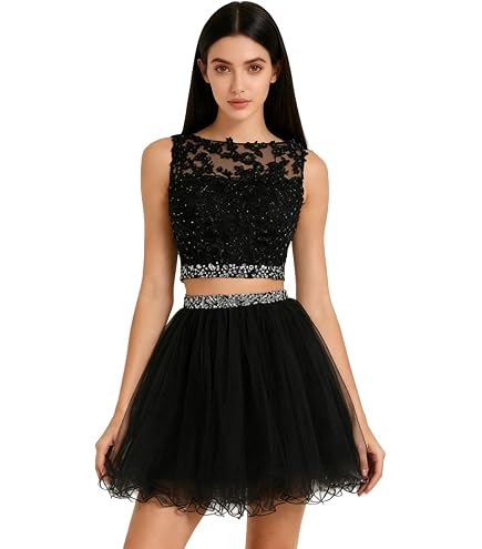 black homecoming dresses 2 piece Snowskite Women's Short Two Pieces Beading Tulle Prom Dress 0 : Clothing, Shoes & Jewelry neon dress