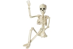 Kelool 1 Pack Halloween Skeleton Decorations, 15.7" Halloween Full Body Mini Skeleton with Movable Posable Bones,Spooky Skeleton for Halloween Party Decor, Halloween Yard Graveyard Haunted House Props