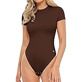 Popilush Bodysuits for Women Short Sleeve Round Neck Casual Basic T Shirt Thong Body Suits Top