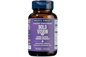 Wiley's Finest Wild Alaskan Fish Oil Bold Vision - Fish Oil Eye Health Supplement with Lutein, Zeaxanthin, Bilberry, Omega-7, Vitamin E, and Zinc - 60 Softgels (30 Servings)