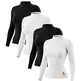 Coume 4 Pack Women Thermal Turtleneck Shirts Women Mock Turtle Neck Long Sleeve Tops Fleece Lined Compression Basic Layer