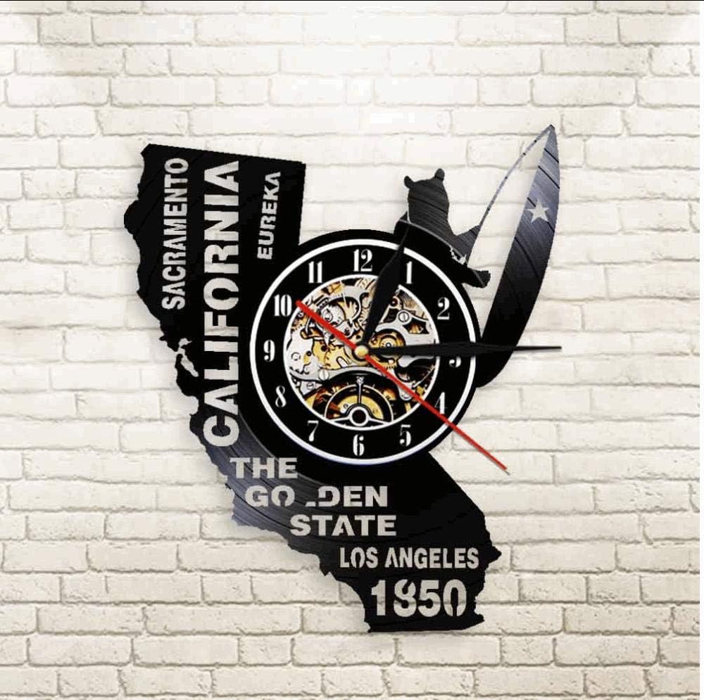 Huanxidp Eureka The Golden State California State Home Wall Clock Sacramento Los Angeles Vinyl Record Wall Clock USA Travel Souvenir Gift