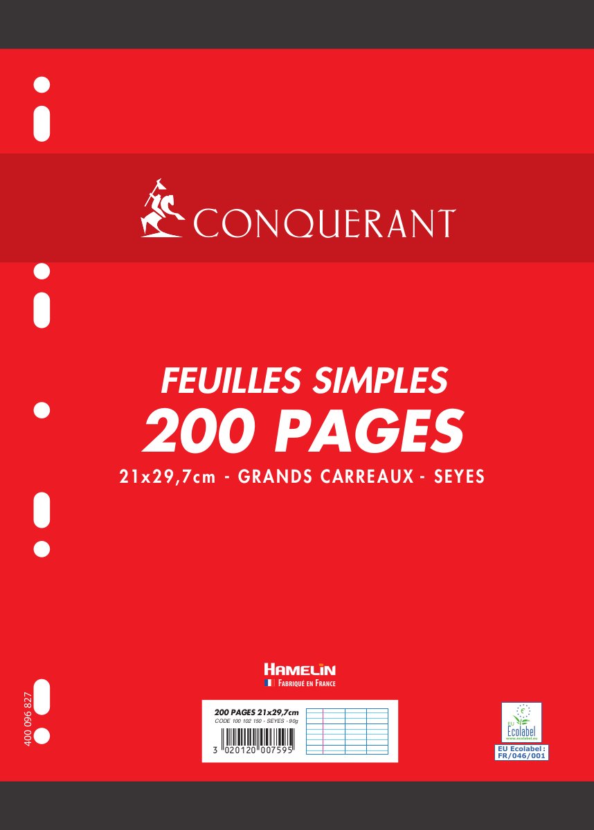 Conquérant - Punched Double Sided Paper A4 Seyès F. simples