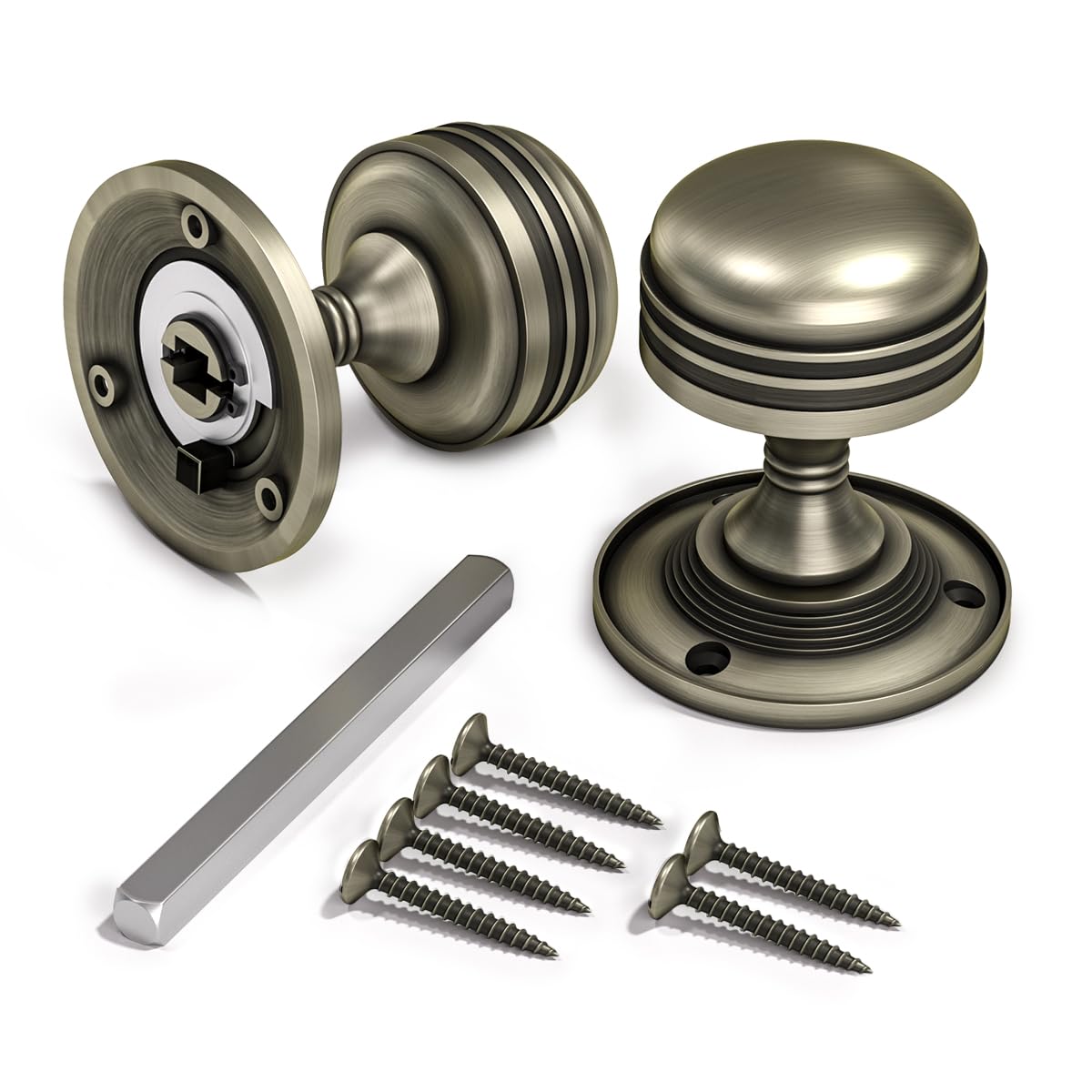 Bwintech 1 Set Ringed Mortice Door Knobs,Bronzed Finishing Pull Door Handle Knobs for Interal Doors