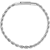 BBXBD Stainless Steel Rope Silve Bracelet for Men Miami Chain Bracelets for Men, 3mm/4mm Wide, 6.5" 7" 7.5" 8" 8.5" Inch Hip Hop Mens Bracelets, Valentine's Day Jewelry Send Gift Box