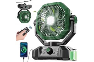MINLEBAO Portable Camping Fan with LED Lantern,20000mAh Battery Operated,7-In Rechargeable Fan,Remote Control & Strong Hook & Rotate Head,8 Adjustable Speed, Tent Fan Table Fan for Camping Fishing