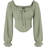 Scarlet Darkness Vintage Corset Tops for Women Renaissance Blouse Off Shoulder Long Sleeve Top