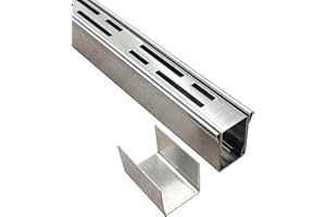 SXSJMY Channel Drain 1.25-Inch Wide X 3.3-Feet Long,Silver Outdoor Pool Deck Drain Channel 304 Stainless Steel with Coupling,Pool Drain for Concrete/Paver/Patios/Walkways