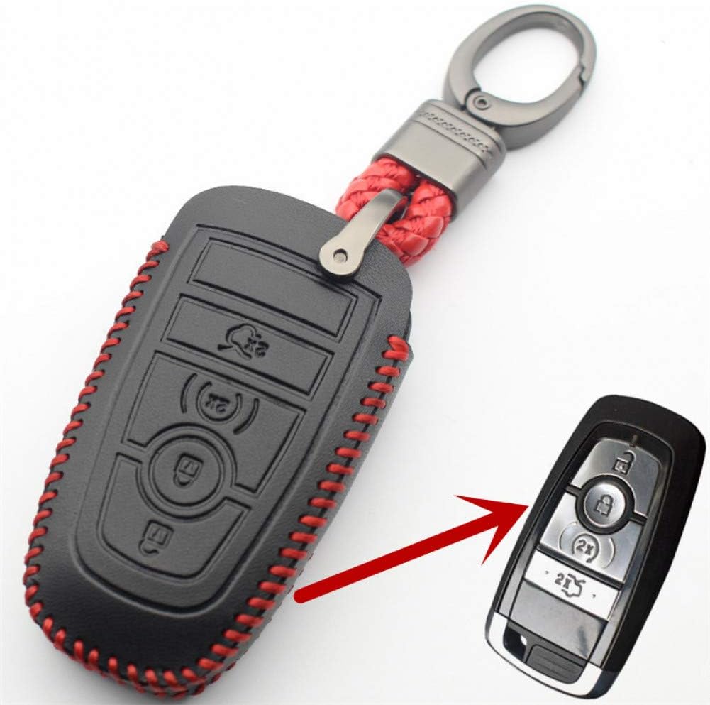 KAIQMLYA Genuine Leather KeyChain 4Button Keyless Entry Smart Key Case Cover For Ford Fusion/New Mondeo/Edge/Expedition