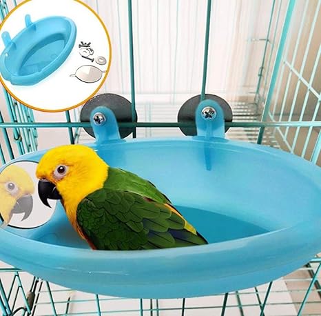 Hpybest Baignoire Pour Perroquet Avec Miroir Pour Animal Domestique Accessoires De Cage Pour Oiseau Miroir De Bain Boîte De Douche Cage à Oiseaux