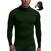 Roadbox Men's Compression Shirt Hoodie with Mask, Long Sleeve Workout Athletic Base Layer, Sports Gym Running Undershirt Top