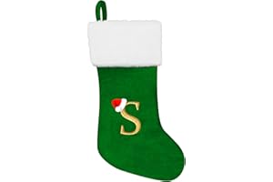 Monogram Christmas Stockings with Letter Green S, 20 Inches Large Red Velvet Super Soft Letter Christmas Stockings Personaliz